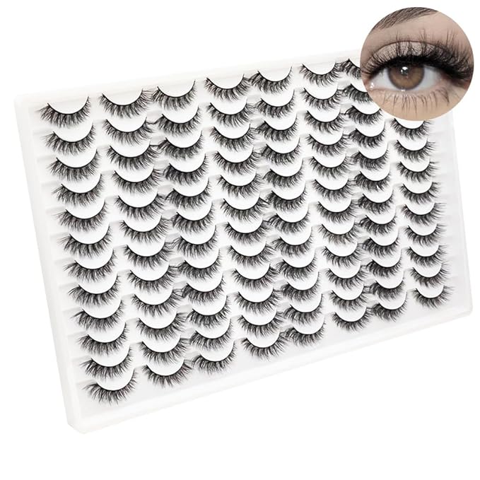 False Eyelashes 48 Pairs Faux Mink Lashes 14mm Wispy Lashes 3D Fluffy Cat Eye Lashes Pack Bulk Wholesale Strip Lashes(style 48-045)-FemmiqueWomen
