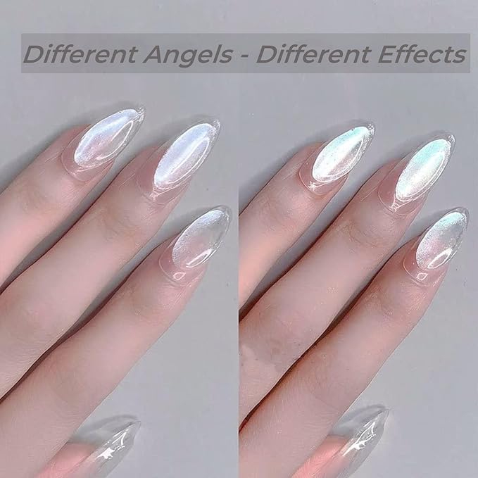 2Pcs Pearl Chrome Nail Powder - Ice Transparent Aurora, White Chameleon Iridescent Pigment for Nails - High Gloss Pearlescent Glitter (2pc White)-FemmiqueWomen