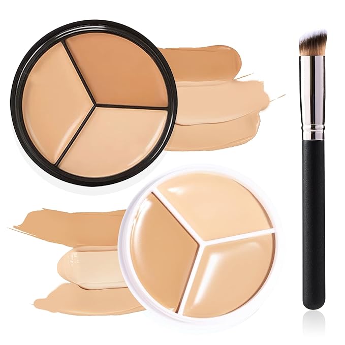 3 Colors Correcting Concealer Makeup Cream Contour Palette,Cream Makeup Palette,Contouring Foundation Highlighting Concealer Palette with Bursh,Professional Concealer Foundation Palette for Women-FemmiqueWomen