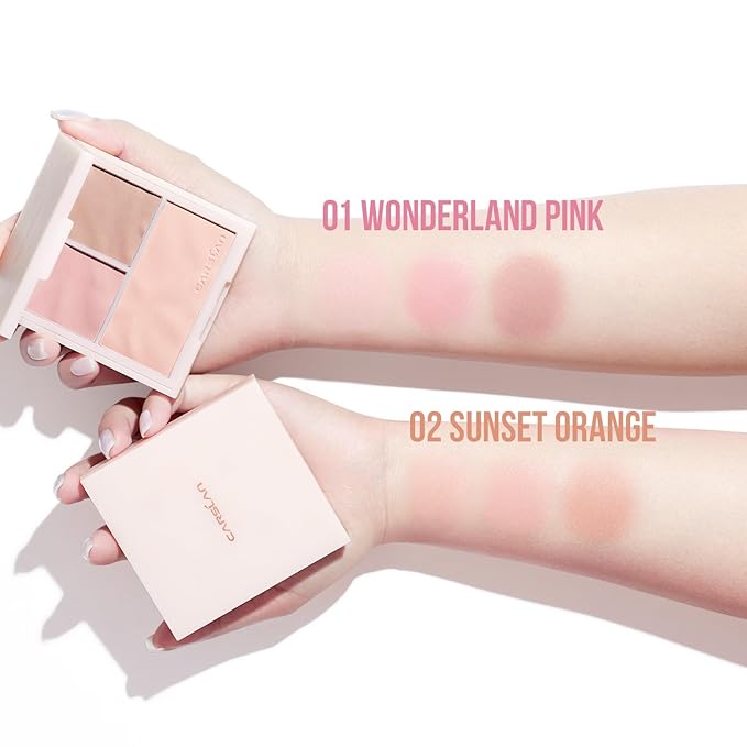 3 Colors Blush Palette For Cheek Makeup, Matte Blush Powder Blendable Face Blush,12H Longlasting, Lightweight, Smooth Pink Blush, Sunset Orange, 0.37Oz-FemmiqueWomen