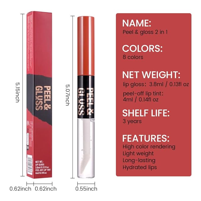 2Pcs Liquid Lip Stain Peel Off Lip liner and Lip oil with Tweezer, Dual-Ended Peel Off Lip Stain Tattoo, Highly Pigmented Long Lasting Waterproof, Transfer-proof for All Skin Types, 03#+05#-FemmiqueWomen