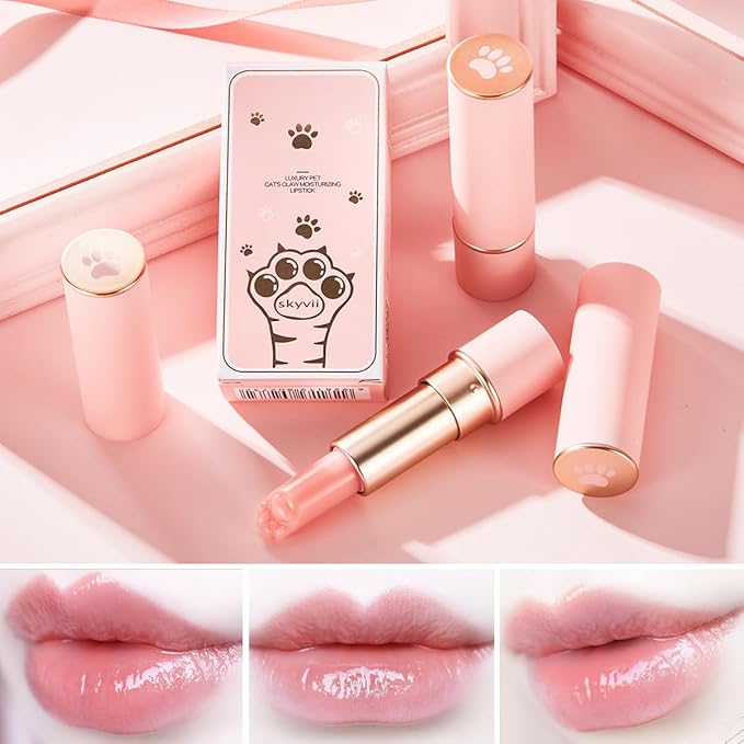 2PCS Thermochromic Lip Balm,Cat Paw Shaped Color Changing Lip Balm, Mini Cute Moisturizing Lip Balm, Long Lasting Lip Balm for Dry Lips Temperature Change Fruit Jelly Lipstick for Female Student-FemmiqueWomen