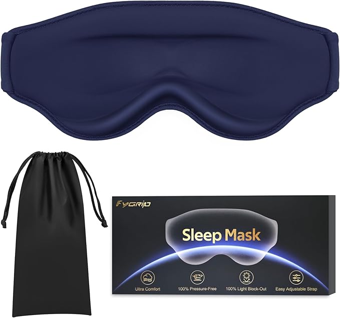 3D Cooling Eye Mask Sleep Mask for Men & Women, 100% Pressure-Free & Light Block-Out Eye Mask for Sleep with Easy Adjustable Strap, Night Eye Cover for Travel, Blue-FemmiqueWomen