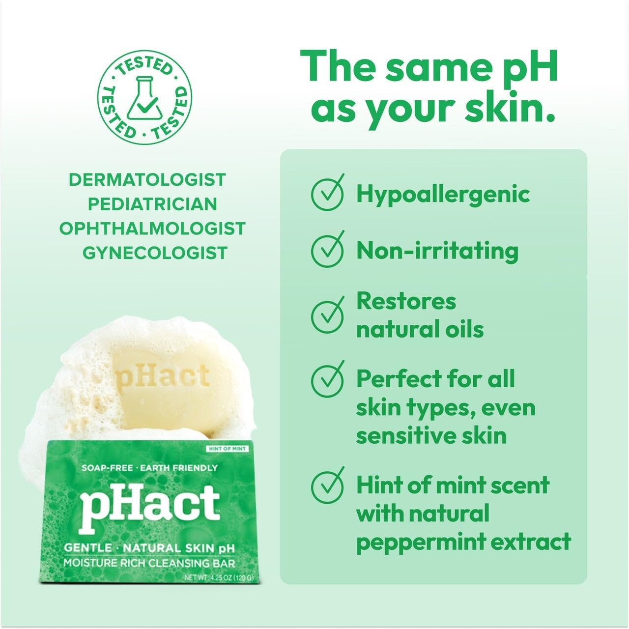 ANDREW LESSMAN pHact Moisture-Rich, Soap-Free Cleansing Bar Hint of Mint. Natural Skin pH. All Skin Types - Even Sensitive Skin. Hypoallergenic. Dermatologist Tested. 12 Pack 4.25 oz each-FemmiqueWomen