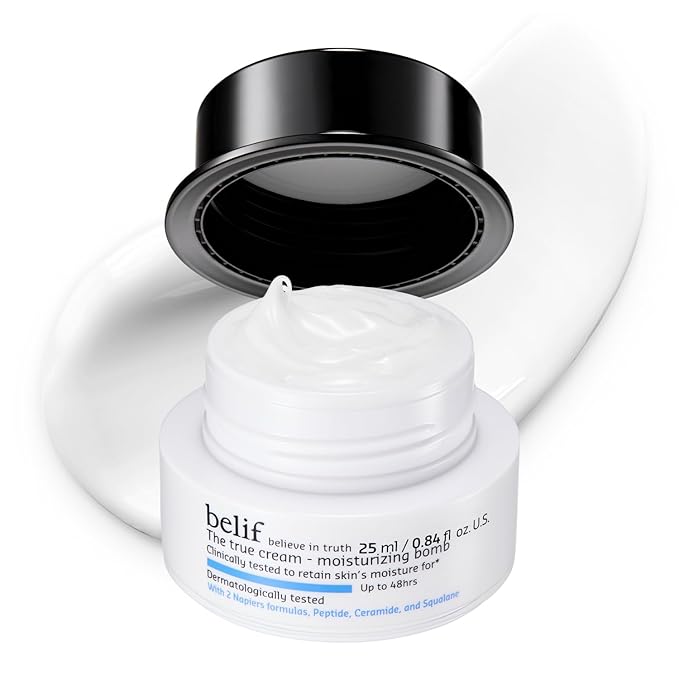 belif Moisturizing Bomb – Daily Ceramide Moisturizer with Peptide & Squalane, 48hr Hydration & Anti-Aging Cream, Milky & Lightweight, Restores Skin Barrier, Korean Skincare, 0.84 fl oz (25ml)-FemmiqueWomen