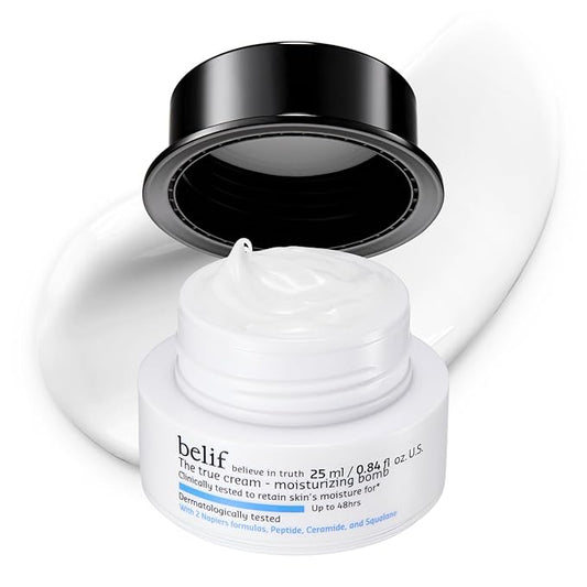belif Moisturizing Bomb – Daily Ceramide Moisturizer with Peptide & Squalane, 48hr Hydration & Anti-Aging Cream, Milky & Lightweight, Restores Skin Barrier, Korean Skincare, 0.84 fl oz (25ml)-FemmiqueWomen