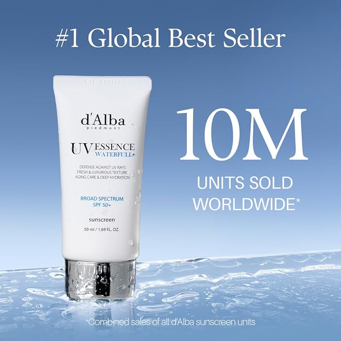 d'alba Piedmont Italian White Truffle Waterfull Essence Sunscreen, Vegan Skincare, Lightweight Sunscreen with BROAD SPECTRUM SPF 50+, Glowy, Safe for all Skin Types, Korean Skin Care (1.69 fl. oz)-FemmiqueWomen
