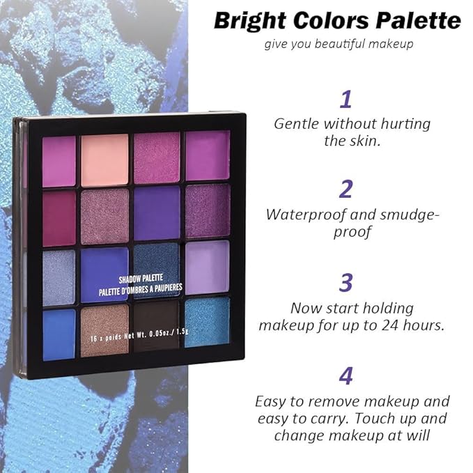 16 Colors Blue Pink Champange Matte Shimmer Eyeshadow Palette for Eye Makeup,High Pigmented Brown Eye Shadow Primers Powder Palet de sombras de ojos-FemmiqueWomen