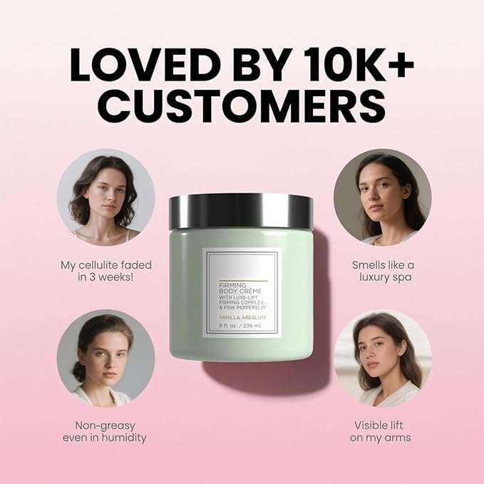 Champagne Firming Body Cream,Anti-Aging Tightening Cream with Luxe-Lift Complex,Skin Firming Cream for Hydrates Dry Skin, Fights Crepey Skin on Arms & Legs(8 Fl Oz, Sweet Almond Coconut)-FemmiqueWomen