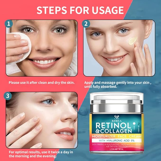 Retinol & Collagen Face Cream – Anti-Aging Moisturizer for Wrinkles & Fine Lines | Hyaluronic Acid & Peptides | Hydrates & Restores Skin Elasticity-FemmiqueWomen