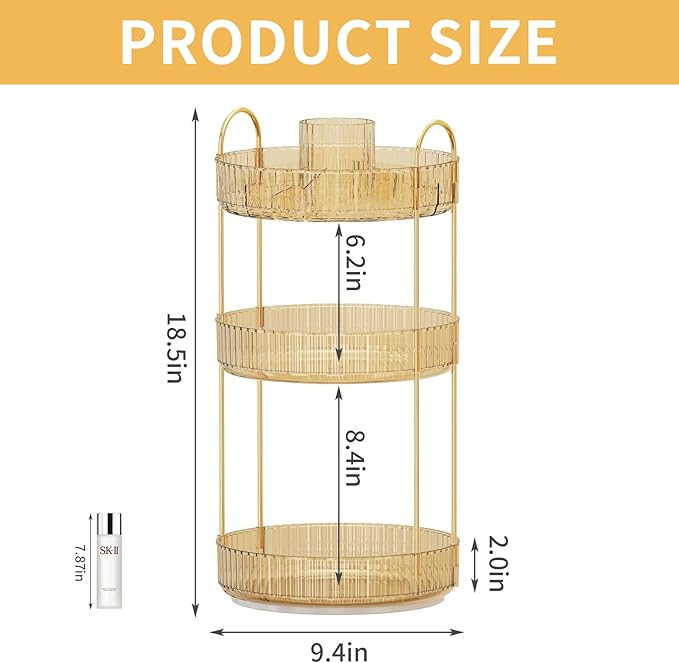 360° Rotating Makeup Organizer, Large-Capacity Skincare Make Up Storage 3 Tier Perfume Organizers Cosmetic Dresser Organizer with Makeup Brush Holder, Fits Bedroom, Bathroom, Vanity Shelf Countertop-FemmiqueWomen