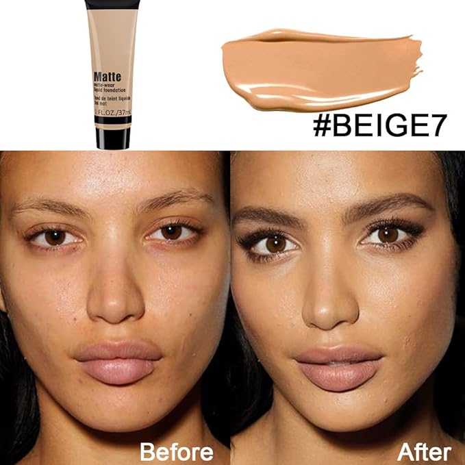 1 Pack Liquid Foundation Cream for Face Makeup,Durable Full Coverage Matte Concealer Make Up,Oil Control & Waterproof Base Primer -1 Fl.Oz-BEIGE 6#-FemmiqueWomen