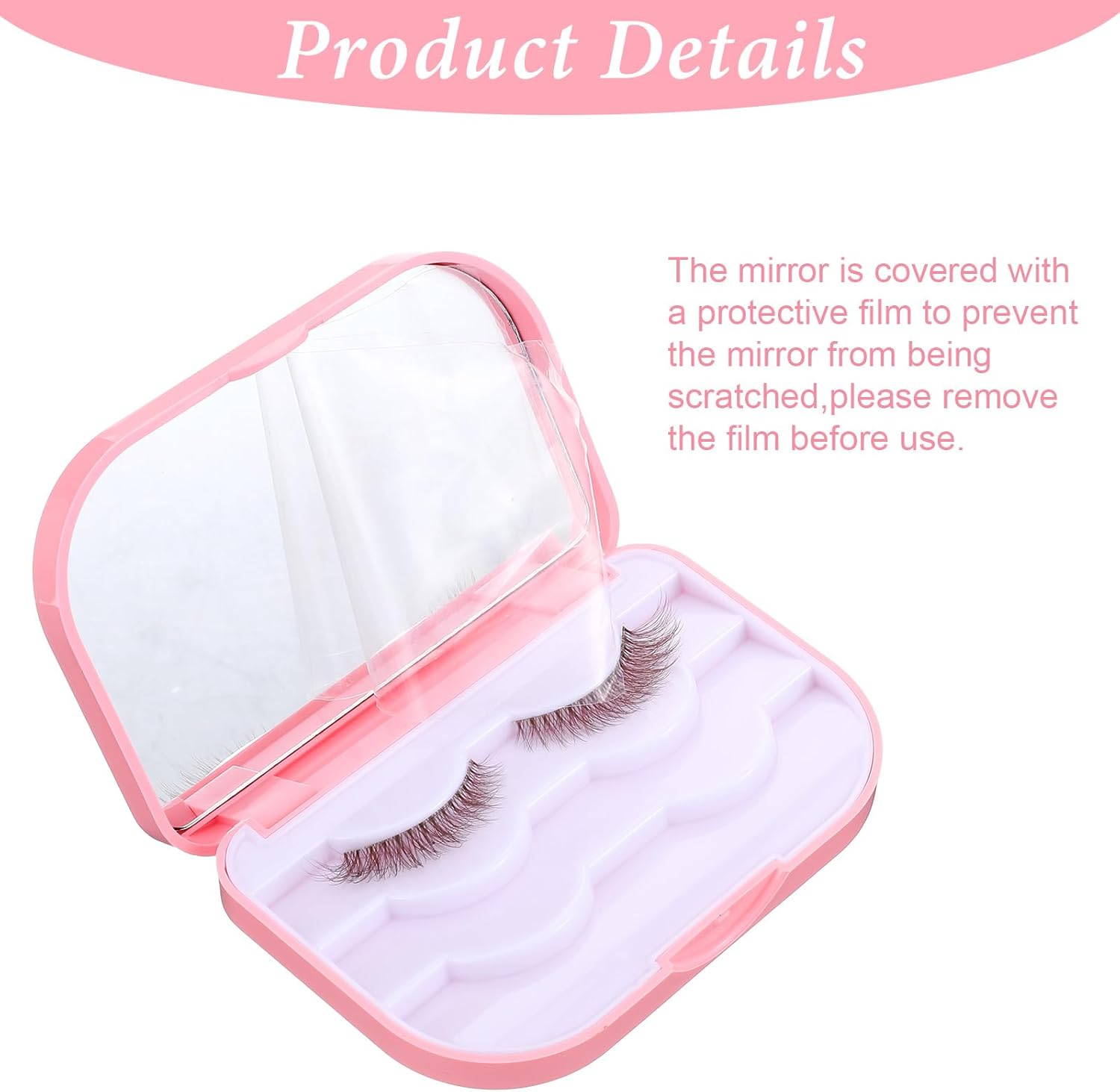 Eyelash Storage Case, 3 Layer Lash Case Makeup Storage Box with Makeup Mirror Empty Travel Cases Cosmetic Organizer Box Fake Eyelash Container Lash Packaging (Pink)-FemmiqueWomen