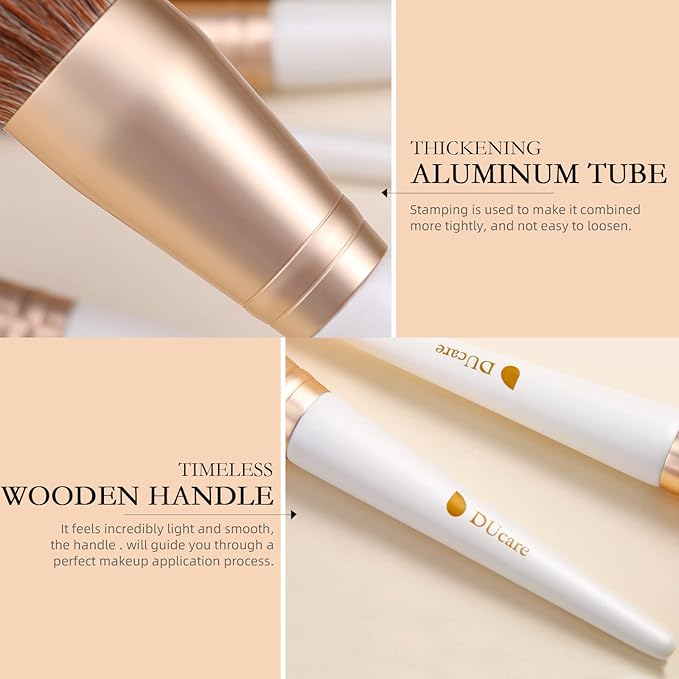 DUcare Makeup Brushes with Bag - 14Pcs Professional Synthetic Make Up Brushes Set for Blush Concealer Foundation Bronzer Powder Eyebrow Contour Eyeshadow Blending Makeup Brush Set Mekaup bag, White-FemmiqueWomen
