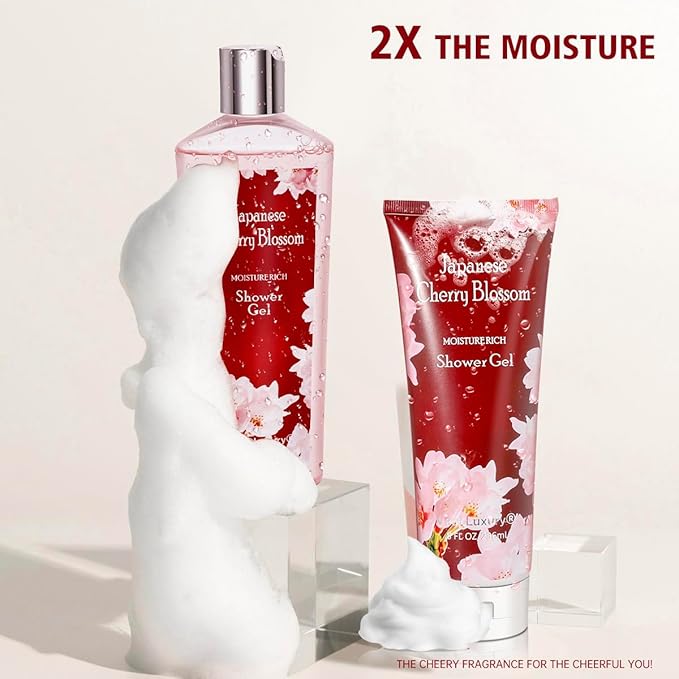 Japanese Cherry Blossom Shower Gel and Body Cream Set - Nourishing and Moisturizing Daily Skincare - 8 fl.oz / 236mL Each, Christmas Gifts for Her and Him (Japanese Cherry Blossom)-FemmiqueWomen