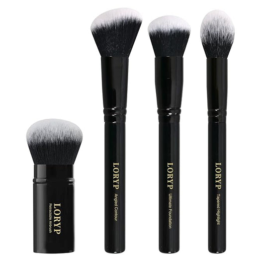 LORYP 4 Pcs Full Face Professional Makeup Brushes Set with Retractable Kabuki Airbrush For Powder,Liquid,Cream,Angled Blush Brush, Foundation Brush, Tapered Highlight Brush-FemmiqueWomen