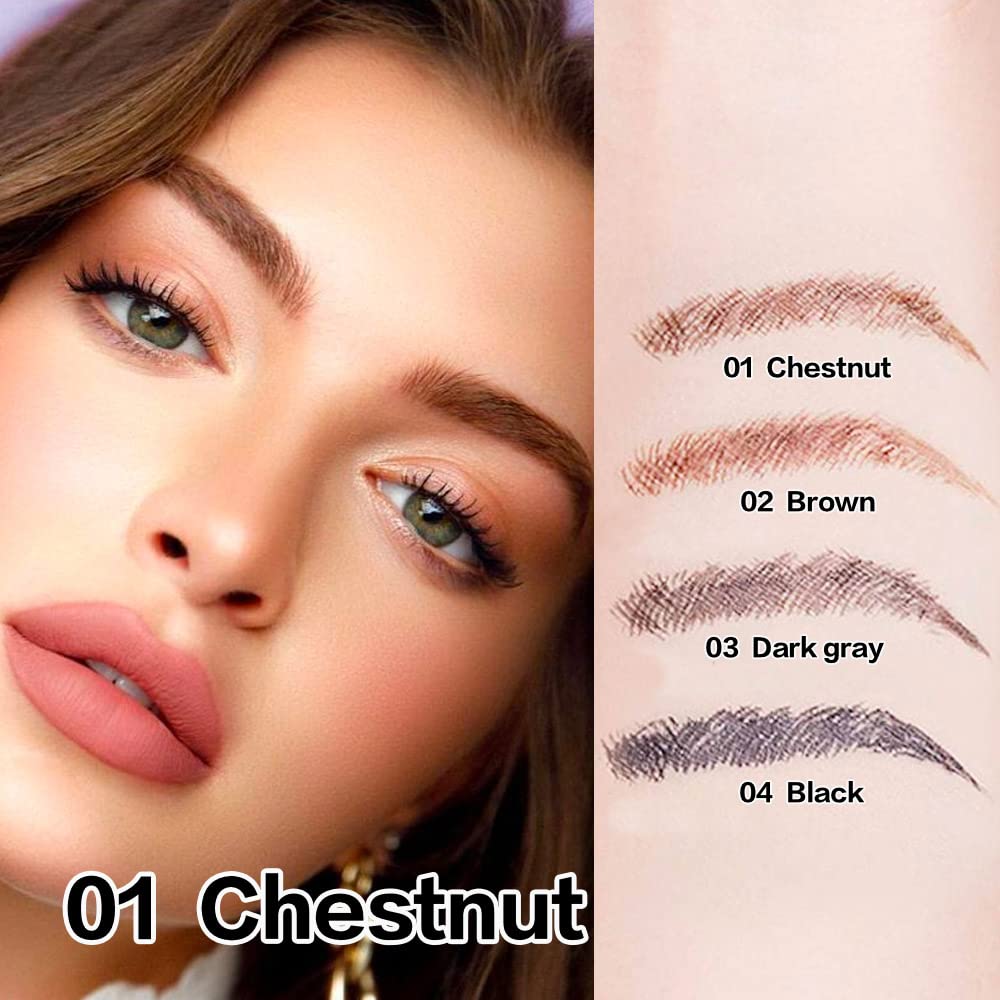 2 Pcs/Set Eyebrow Ink Pencil by Brow Stylist -Micro 4 Point Brow Pen Lift & Snatch Eyebrow Pen Kits with 3 Eyebrow Stencil Long-Lasting Waterproof Natural Eyebrow Hair (01# chestnut colour)-FemmiqueWomen