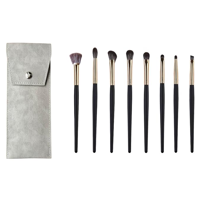 Eyeshadow Makeup Brushes Set with Case 8 PCS Soft Synthetic Hairs Eye Makeup Brushes for Blending Eyebrow Eyeliner Eyeshadow （Black）-FemmiqueWomen