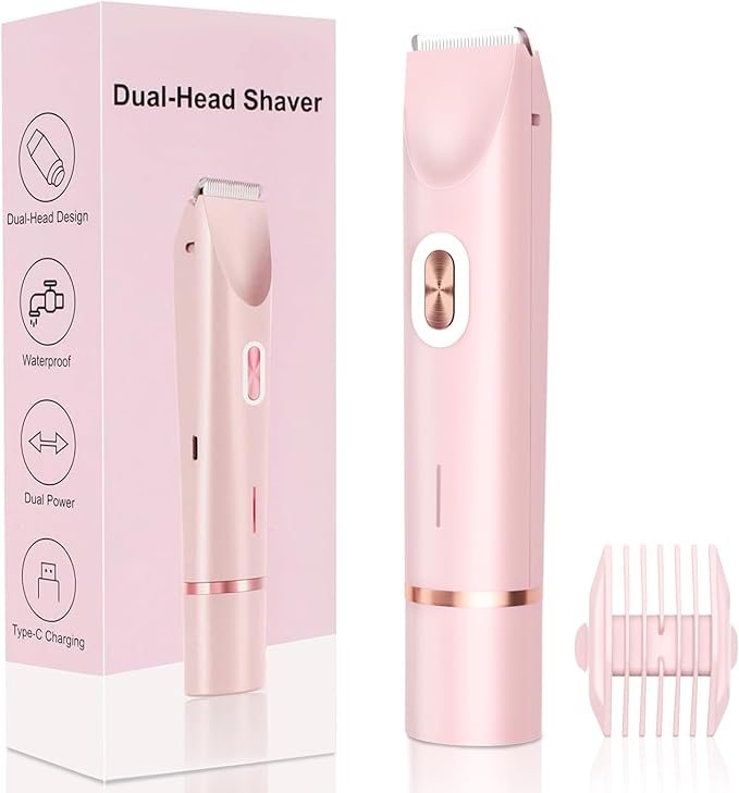 2025 New 2-in-1 Electric Bikini Trimmer for Women - Dual Head Electric Razor,Waterproof Painless Bikini Shaver, Pubic Hair Trimmer for Private Area & Body Hair, Pink-FemmiqueWomen