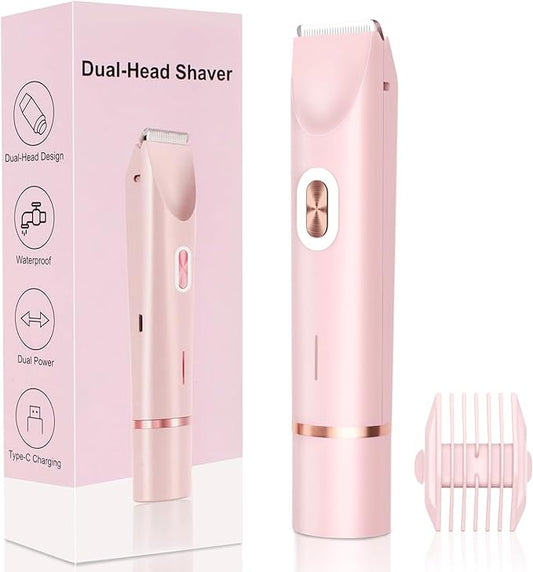 2025 New 2-in-1 Electric Bikini Trimmer for Women - Dual Head Electric Razor,Waterproof Painless Bikini Shaver, Pubic Hair Trimmer for Private Area & Body Hair, Pink-FemmiqueWomen