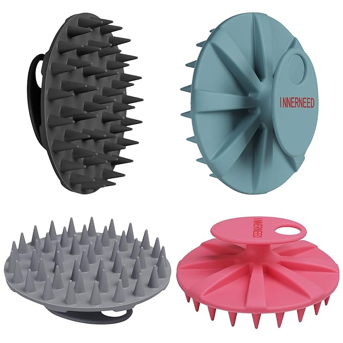 INNERNEED Scalp Massager Shampoo Brush, Wet & Dry Manual Scalp Care Head Scrubber Hair Washing, Soft Silicone Bristles, for Hair Growth, Dandruff Removal (Pack of 4)-FemmiqueWomen