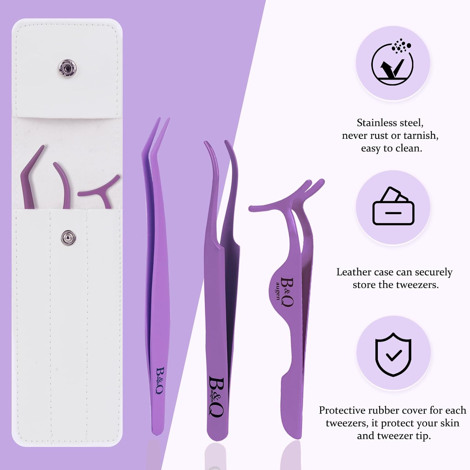 Eyelash Applicator Tool 3 PCS Lash Applicator Tool Kit Lash Tweezers for Eyelash Extensions Application Tool and Removal （Purple,3 PCS）-FemmiqueWomen