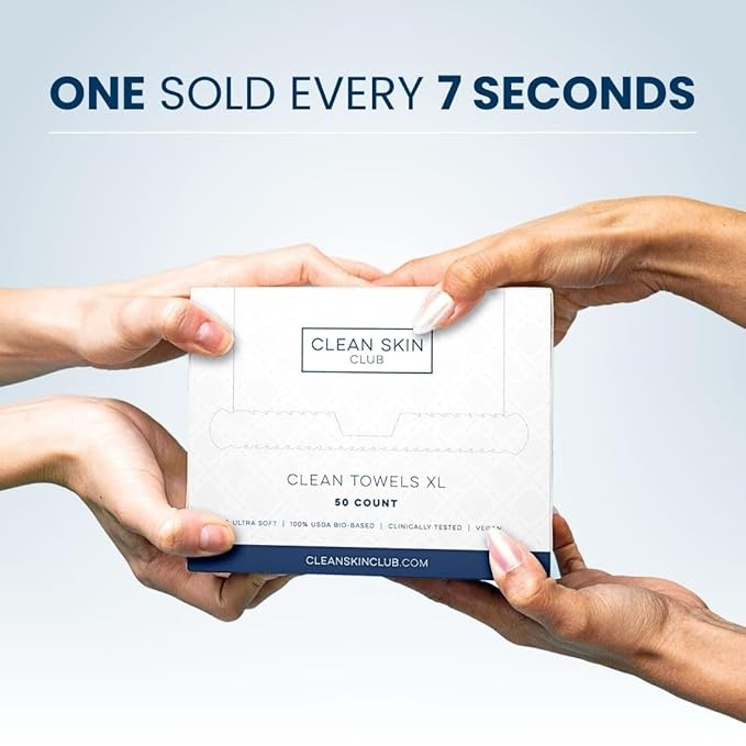 Clean Skin Club Clean Towels XL™, 100% USDA Biobased Face Towel, Disposable Face Towelette, Makeup Remover Dry Wipes, Ultra Soft, 50 Ct, 1 Pack-FemmiqueWomen