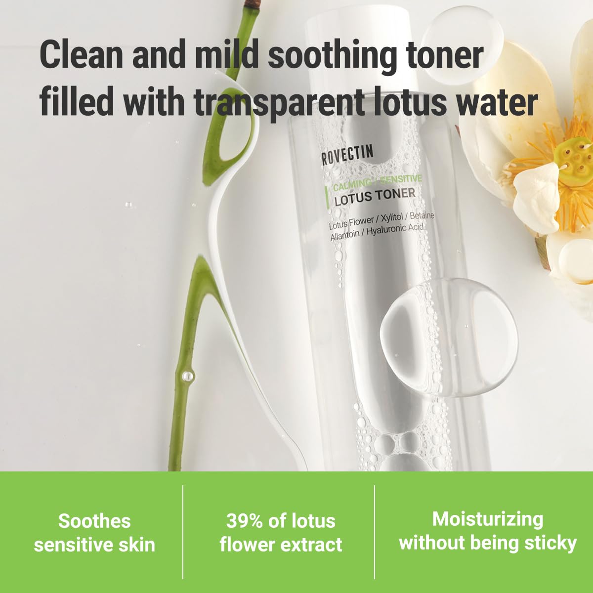 ROVECTIN Calming Lotus Water Toner - pH4.7 Extra Soothing and Hydrating for Trouble Care | 40% Lotus Flower Extract for Purifying | Hyaluronic Acid, Alcohol-Free, Vegan, K-Beauty (6.76 fl. oz, 200ml)-FemmiqueWomen