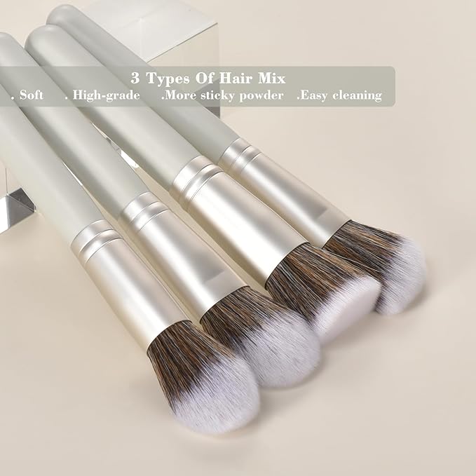 10 Piece Makeup Brushes - Grayish Green Wooden Handle with Soft Synthetic Bristles,for Face & Eye Makeup|Professional Makeup Brushes set for Women & Girls|-FemmiqueWomen