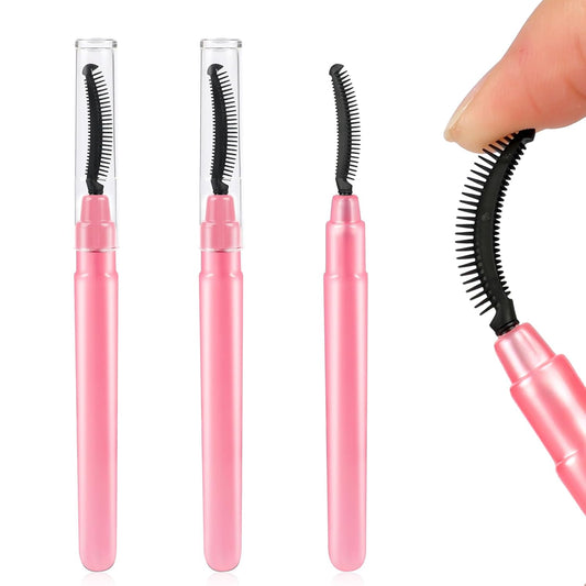 3 Pcs Silicone Lash Definer with Dust Lid Eyelash Comb Mascara Separator Brow Grooming Brush (Pink)-FemmiqueWomen