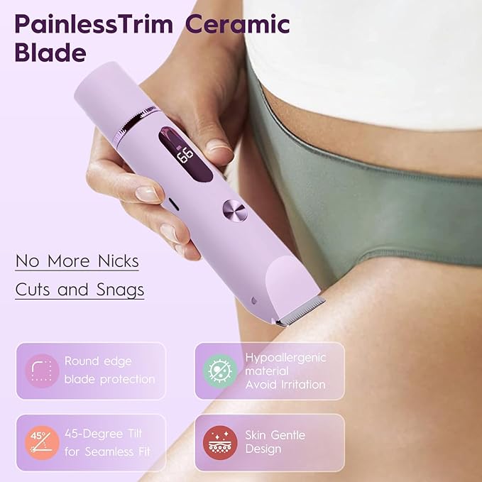 2025 Upgraded Dermave Bikini Shaver - 2 in 1 Bikini Trimmer for Women with LCD Display, Dual Head Cordless Electric Shaver, IPX7 Waterproof Wet/Dry Body Hair Trimmer for Face,Purple-FemmiqueWomen