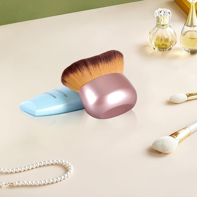 Extra-Large 75mm Body Makeup Brush Vegan Synthetic Bristles for Streak-Free Self Tanner, Bronzer & Foundation, Wet/Dry Use, Oval Face & Back Application–Pink Rose Gold-FemmiqueWomen