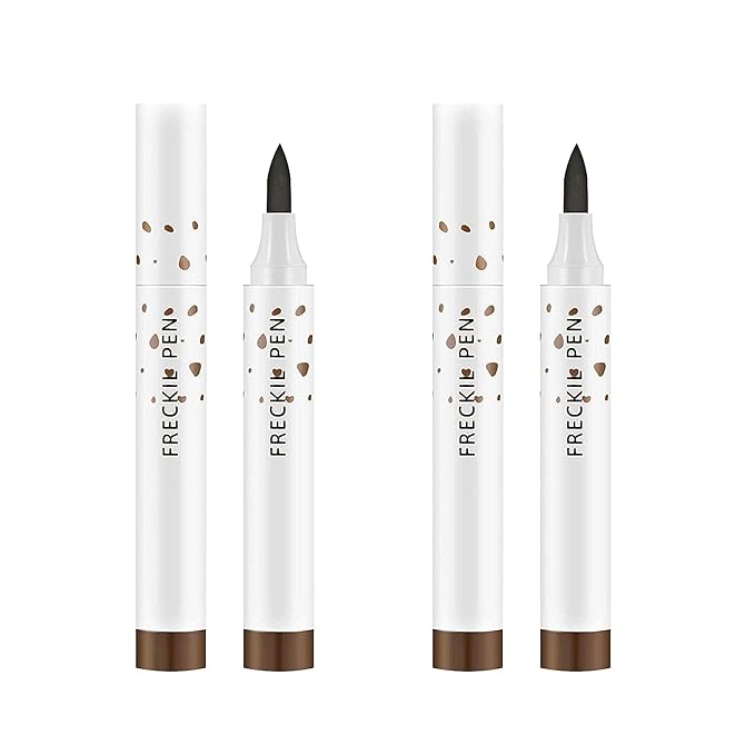 2 Pcs Freckle Pen Set, Natural Lifelike Fake Freckles Makeup Pen Magic Brown Color Freckles Makeup Tool Long-Lasting Waterproof Dot Spot Pen for Effortless Sunkissed Makeup (Dark Brown)-FemmiqueWomen