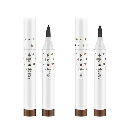 2 Pcs Freckle Pen Set, Natural Lifelike Fake Freckles Makeup Pen Magic Brown Color Freckles Makeup Tool Long-Lasting Waterproof Dot Spot Pen for Effortless Sunkissed Makeup (Dark Brown)-FemmiqueWomen