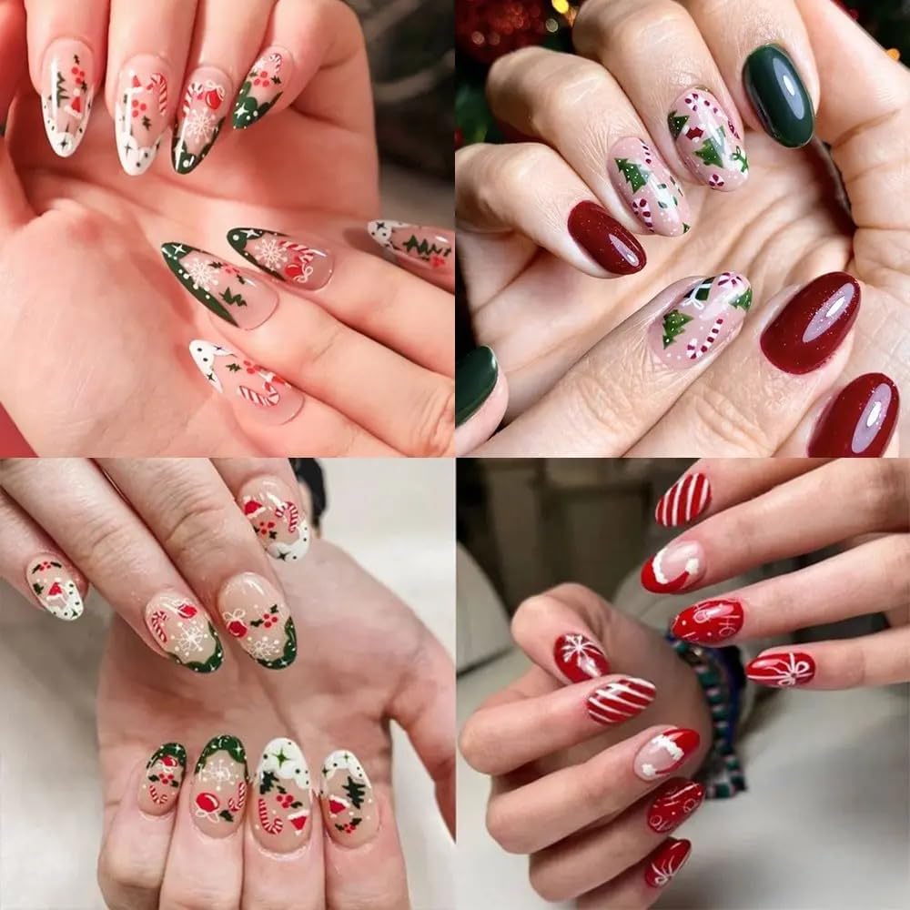 30 Sheets Christmas Nail Art Stickers 3D Self- Adhesive Pegatinas Uñas Snowman Snowflake Nail Decals White Red Christmas Nail Supplies for Women and Girls-FemmiqueWomen