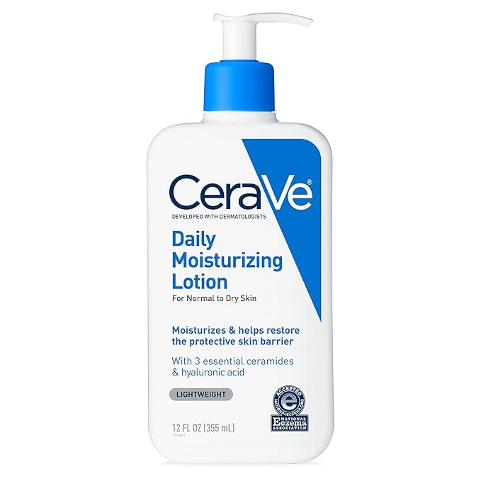 CeraVe Daily Moisturizing Lotion for Dry Skin, Body Lotion & Face Moisturizer with Hyaluronic Acid and Ceramides, Daily Moisturizer, Fragrance Free, Oil-Free, 12 Ounce-FemmiqueWomen