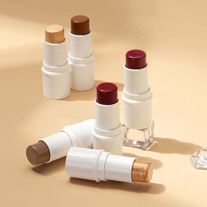 3 Colors Highlilghter Contour Blush Sticks Creamy Sticks for Cheeks, Eyes Cosmetics Stick Set, 3 in 1 Long Lasting Waterproof Moisturizer Makeup Sticks for All Skin-FemmiqueWomen