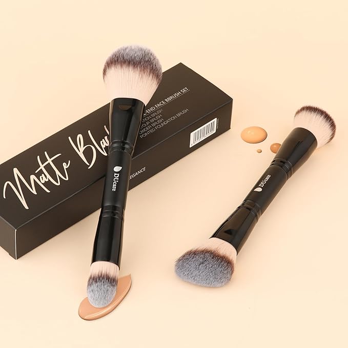 DUcare Makeup Brushes Duo End Foundation Contour Powder and Buffer Brush Bronzer Double Makeup Brush Set 2Pcs black-FemmiqueWomen