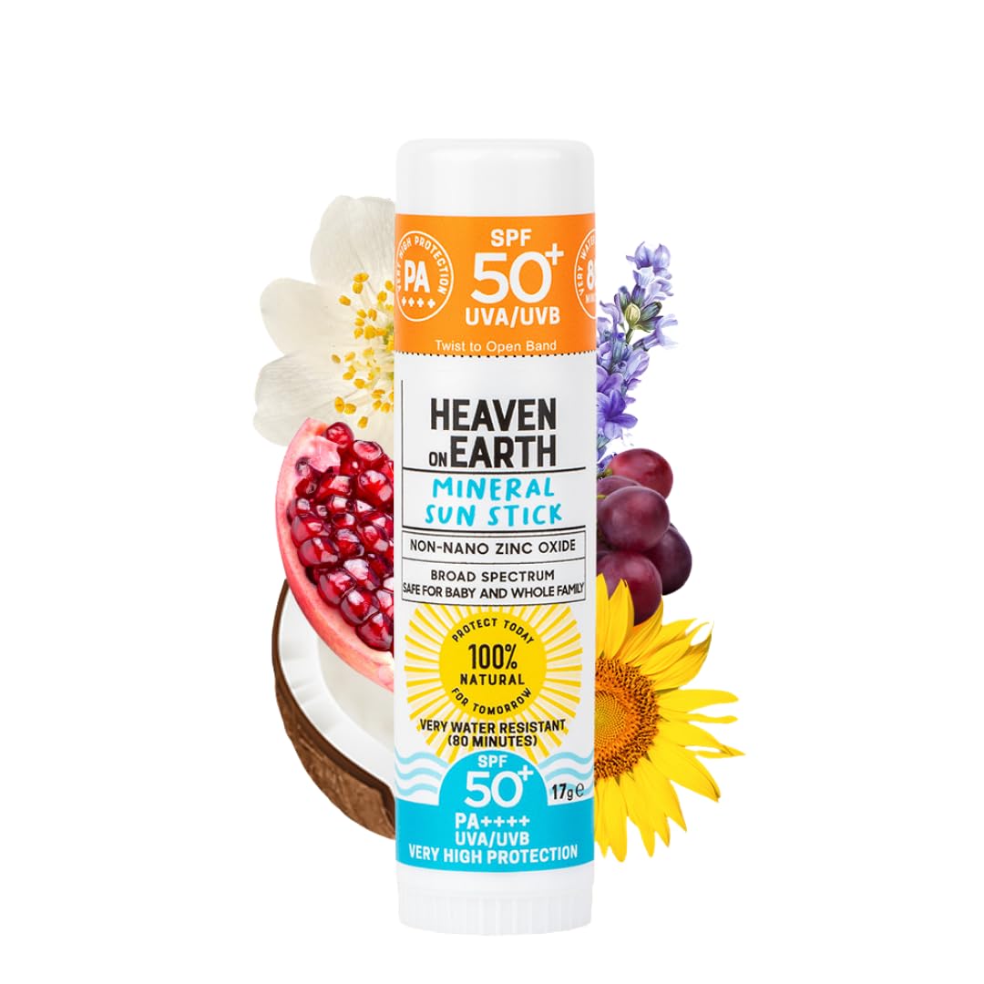 Heaven on Earth Mineral Sunscreen Stick SPF 50+ 100% Natural Non Nano Zinc Oxide, Organic Ingredients, Broad Spectrum UVA/UVB Protection for Kids, Babies, Adults-FemmiqueWomen