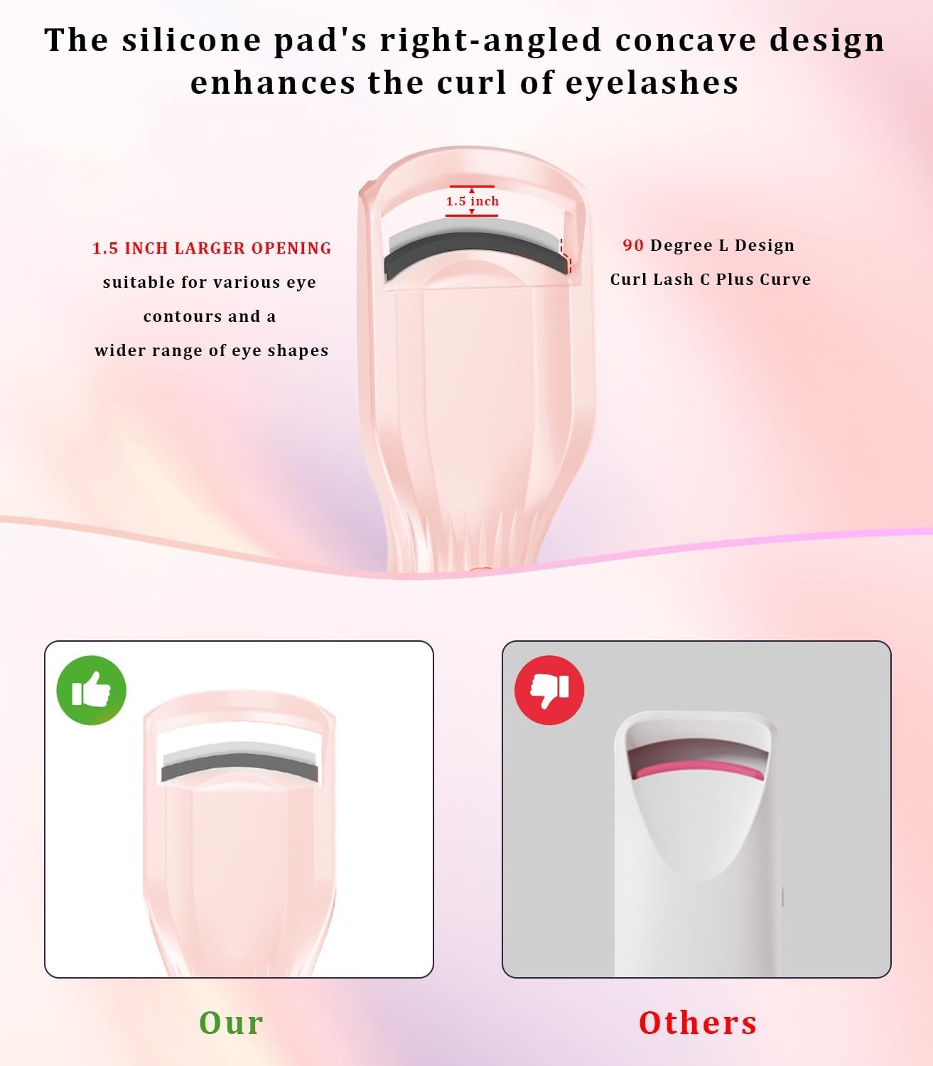 Heated Eyelash Curler Premium PRO - Fast Heat up in 8s - 24 Hours Long Lasting - Rechargeable Electric Eyelash Curler with Type-C, Innovative L Silicone, 2 Heat Modes, Anti-Burn Eyelid, Pink-DB-FemmiqueWomen