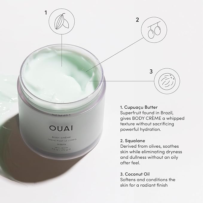 OUAI Body Cream, Shibuya - Hydrating Whipped Body Cream with Cupuaçu Butter, Coconut Oil and Squalane - Softens Skin and Delivers Healthy-Looking Glow - Sulfate Free Skin Care (7.5 Oz)-FemmiqueWomen