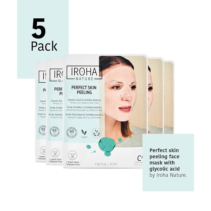 IROHA NATURE Glycolic Acid Peeling Face Mask (Pack of 5) | Skin Perfecting for a Radiant & Smooth Look | Instant Regeneration in Just 15 Minutes | Clean Beauty | 100% Vegan-FemmiqueWomen