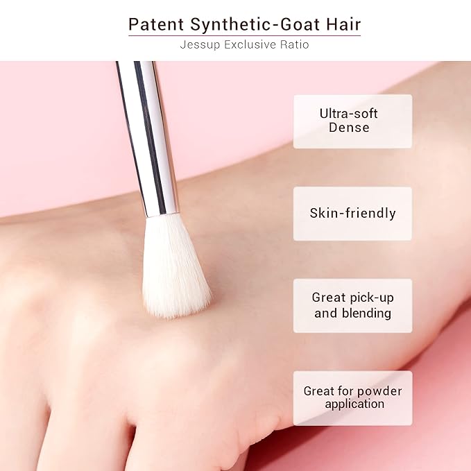 Jessup Small Eye Makeup Brush Set Professional 15pcs White/Silver Premium Natural-synthetic Eye Shadow Blending Concealer Eye & Brow Liner Brushes, T237-FemmiqueWomen