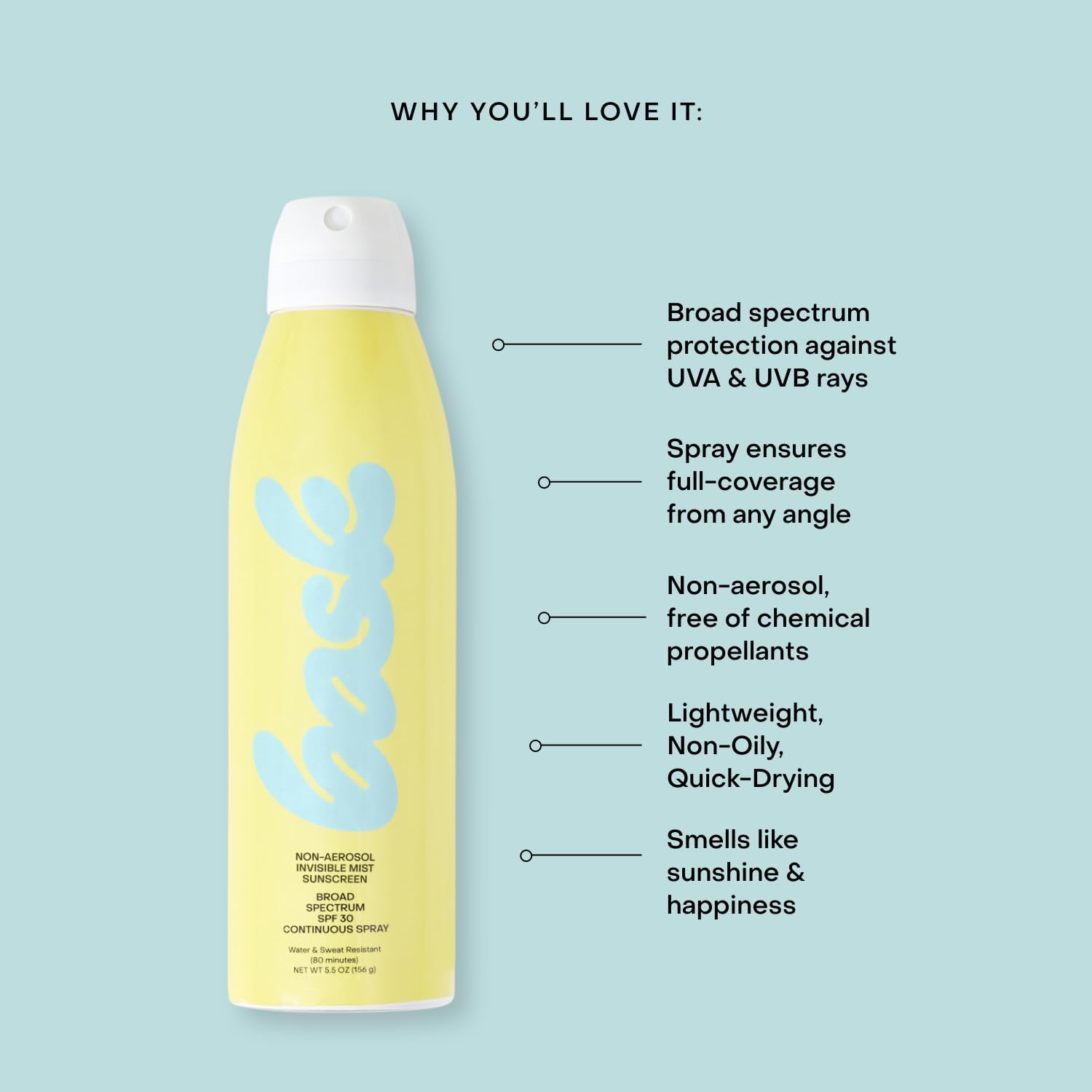 Bask Suncare SPF 30 Sunscreen Spray - Non-Aerosol, Broad Spectrum UVA/UVB Protection, Dermatologist Recommended, Moisturizing, Lightweight & Fast-Absorbing, 5.5 oz-FemmiqueWomen