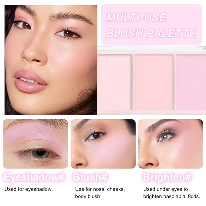 3 IN 1 Brown Nude Face Highlight Bronzer Powder Palette for Face Cheeks Contour Brightening, Buildable Matte Coverage Natural Makeup,Ultra Sculpt Nose Shadow Eyeshadow Primer-Pink-FemmiqueWomen