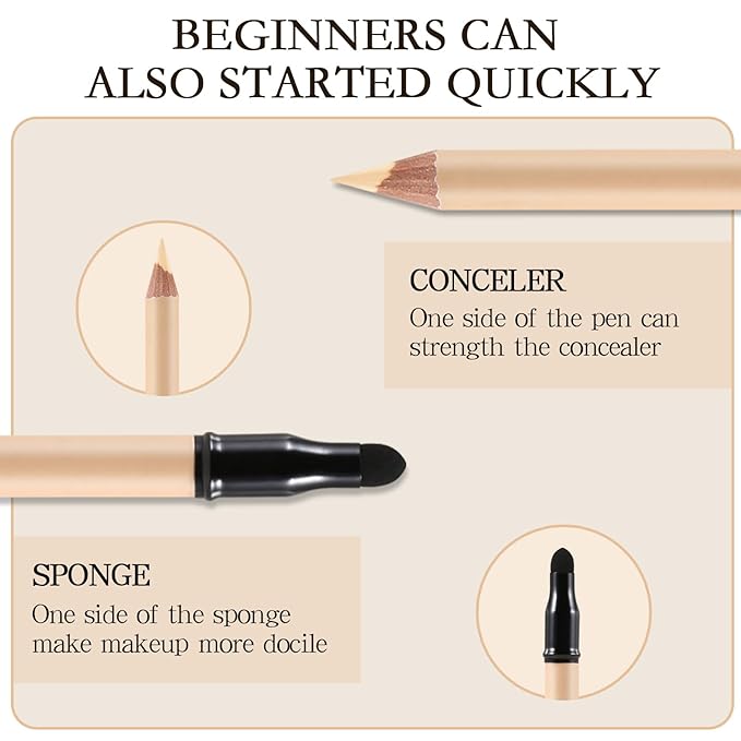 2pcs Concealer Pencil with Sponge,Full Coverage,Waterproof Under Eye Concealer Stick for Dark Circles,Blemishes,Aging Spots,Acne,Freckles-FemmiqueWomen