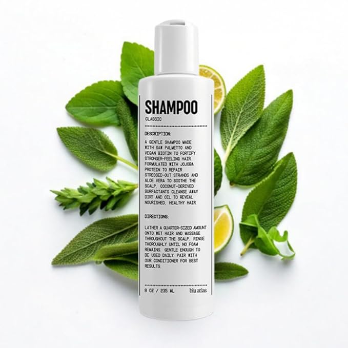 Blu Atlas Men's Natural Shampoo – Organic, Sulfate-Free, Paraben-Free – Deep Cleansing & Hydrating – Classic Scent (Bergamot, Sage, Patchouli) – Made in America– 8 oz-FemmiqueWomen