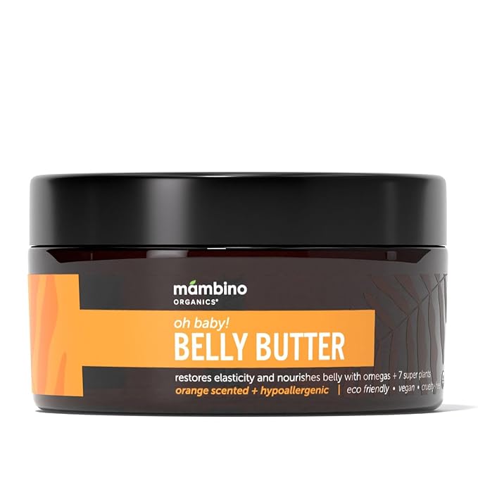 Mambino Organics Oh Baby! Belly Butter – Organic Stretch Mark Cream for Pregnancy with Dutch Shea & Cocoa Butter – Vitamins, Omegas for Elasticity – Vegan Cruelty-Free Maternity Care, 4 fl oz-FemmiqueWomen