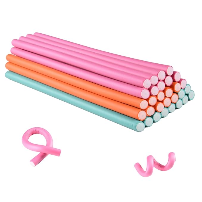 30PCS 9.45" Flexible Curling Rods,Heatless Twist Soft Foam Hair Rollers Home Use for Women Girls Long and Short Hair to Sleep in, (0.55 x 9.45 Inch, 3 Colors)-FemmiqueWomen