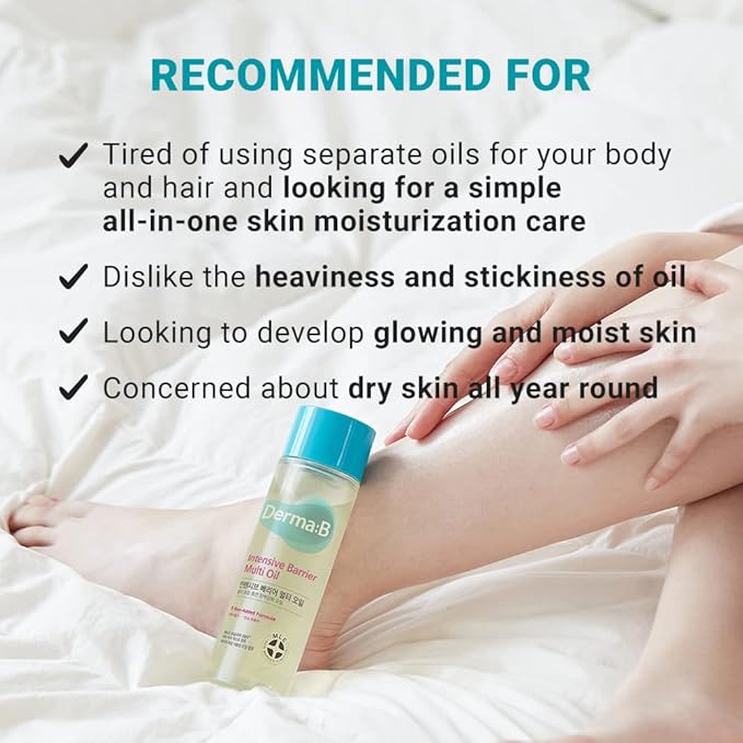 Derma B | Intensive Barrier Multi Body Oil | Moisturizing Non-Sticky Multi-Use Oil After Shower | 10 Botanical Skin Oil for Sensitive Skin | Korean Body Oils for Women & Men | 4.56 fl oz (135ml)-FemmiqueWomen
